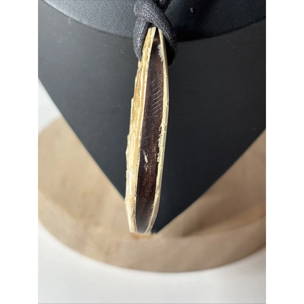 Mother of Pearl Mosaic Pendant Necklace Wood Back Black Cord 24